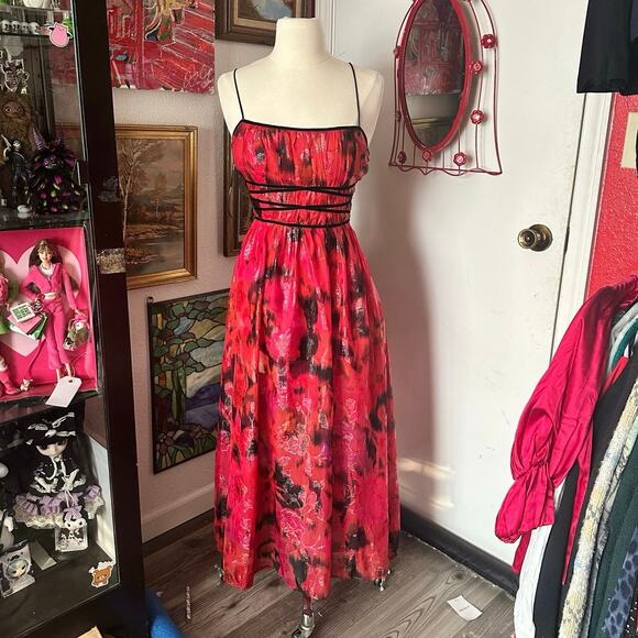 forever 21 red black floral lace up maxi dress